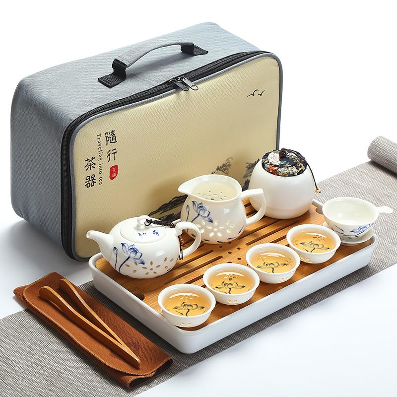 陶瓷旅行茶具套装简约家用功夫泡茶壶茶杯便携式旅游包车载竹茶盘在类目 餐饮具, 茶具, 功夫茶具中 - 来自Buy2taobao.com提供专业的淘宝代购服务