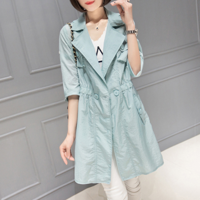 2016春季新款韩版中长款收腰风衣女薄款春款外套纯色休闲防晒衣夏