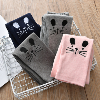 女童裤子2018春装新款韩版休闲百搭蝴蝶中腰长裤宝宝棉外穿打底裤