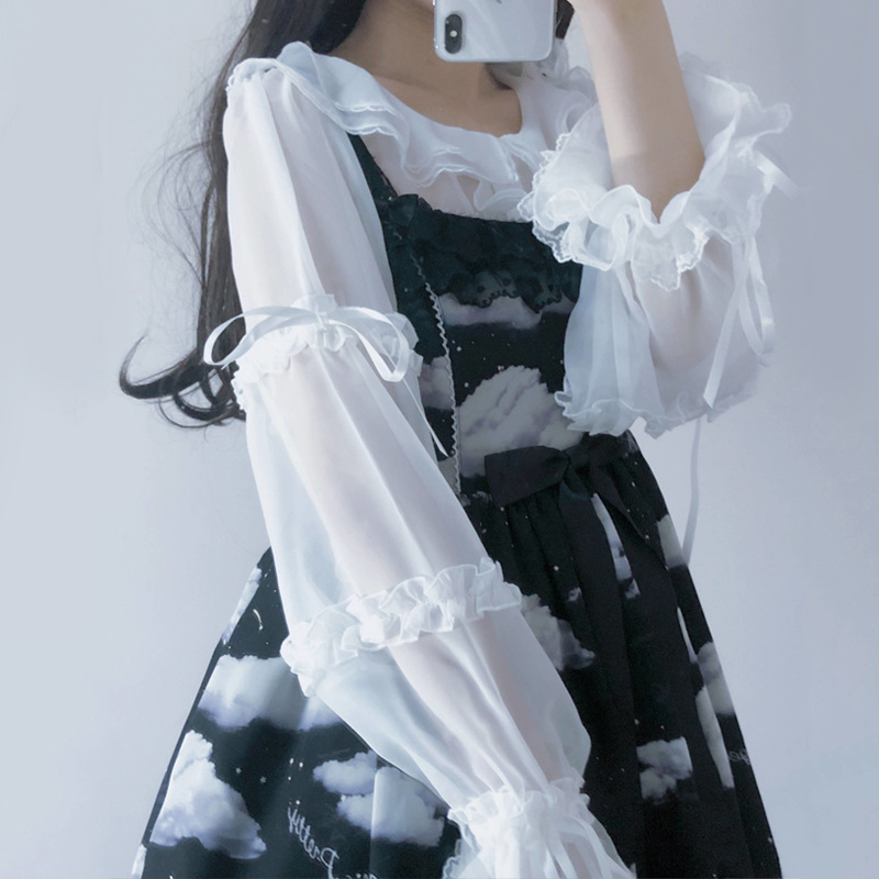 solar system Soft sister Autumn Lolita lolita lovely girl jellyfish transparent shirt Chiffon puff sleeve Long sleevein the Women's clothing/Boutique , Shirt category - from Buy2taobao.com to provide professional Taobao agent buy service