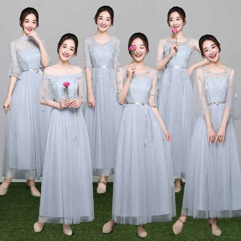 伴娘礼服女2019新款韩版姐妹团伴娘服长款灰色显瘦一字肩连衣裙夏|ruв категории Женская одежда, Cвадебные платья, платье/вечернее платье - от Buy2taobao.com для оказания профессиональной услуги покупки агента Taobao