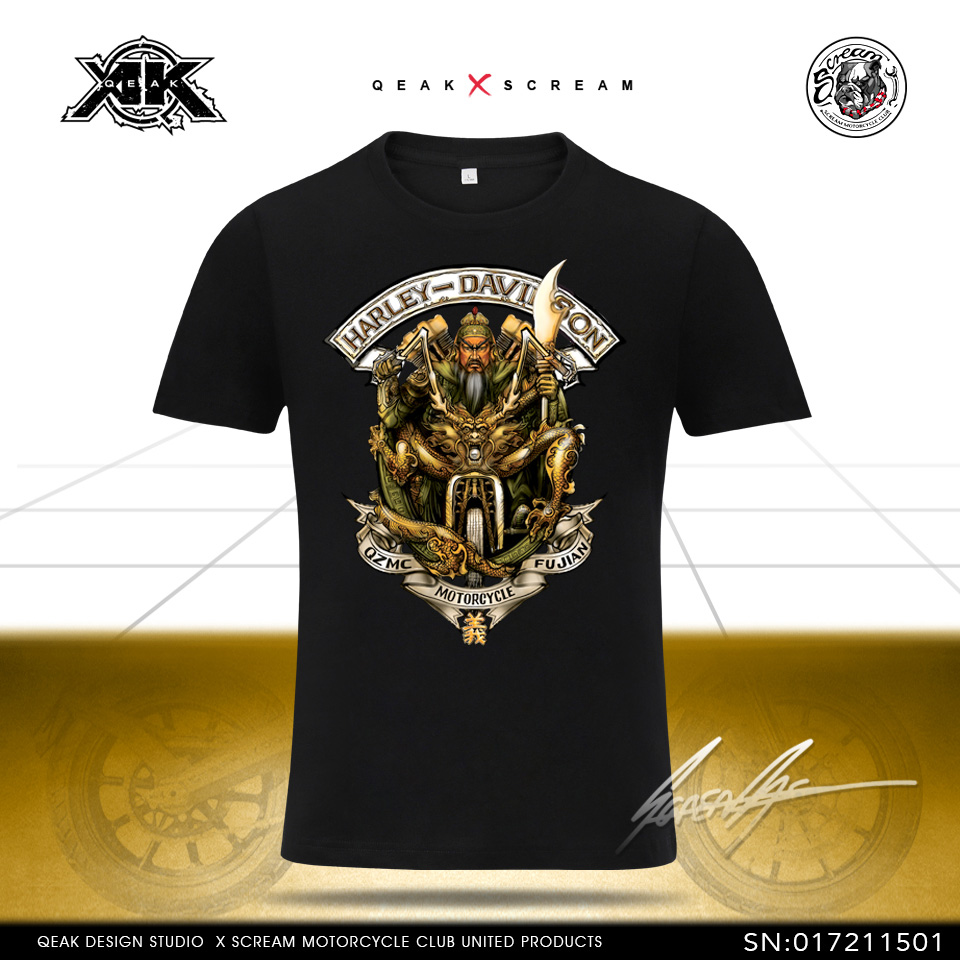 Halley locomotive motorcycle Guan Yu personality pattern Three countries young people who neither work nor go to school summer Short sleeved T-shirt Largein the Men's clothing, T-shirt category - from Buy2taobao.com to provide professional Taobao agent buy service