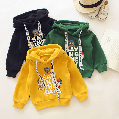 儿童加绒连帽卫衣男童女童宝宝卡通抓绒加厚保暖外套带帽秋冬上衣