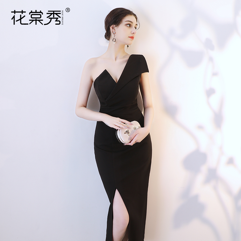 港潮冲冠黑色宴会晚礼服裙女2019春季名媛性感连衣裙鱼尾单肩抹胸|ruв категории Женская одежда, Cвадебные платья, платье/вечернее платье - от Buy2taobao.com для оказания профессиональной услуги покупки агента Taobao
