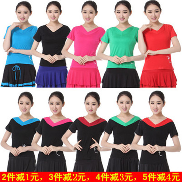 包邮女新款拉丁摩登广场练功跳操交谊舞蹈服装上衣短袖半袖V领在类目 运动/瑜伽/健身/球迷用品, 舞蹈/健美操/体操, 拉丁舞, 拉丁舞上装中 - 来自Buy2taobao.com提供专业的淘宝代购服务