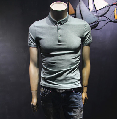 2018纯色男士短袖T恤翻领 polo衫短袖男修身有带领韩版青年英伦潮