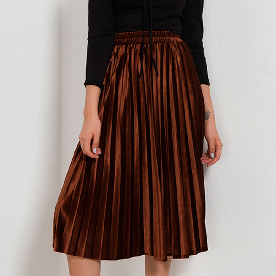 Solid color gold velvet pleated skirt skirt在类目 女装/女士精品, 半身裙中 - 来自Buy2taobao.com提供专业的淘宝代购服务