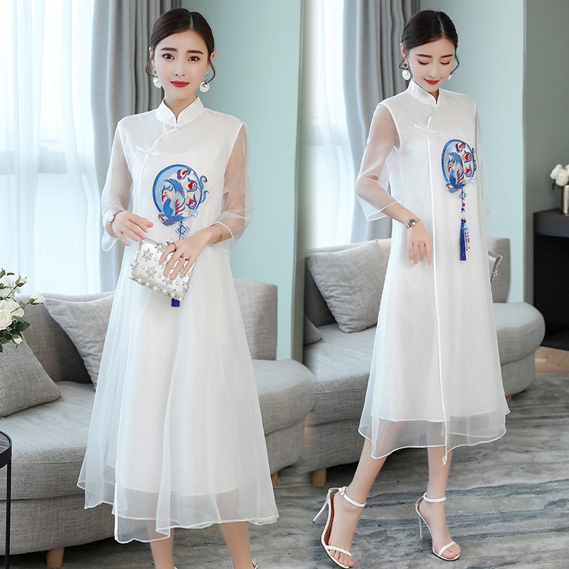 中式女装2019夏欧根纱刺绣流苏a字裙气质连衣裙宽松禅意茶服吊坠|msdalam kategori mod main/animasi/Zhou Bian/cos/permainan papan, kostum cosplay/props/perkhidmatan, Wanita Cosplay - dari Buy2taobao.com untuk memberikan perkhidmatan ejen Taobao profesional membeli