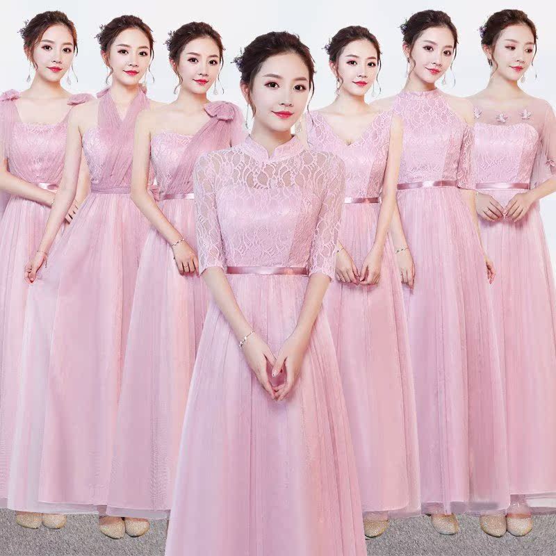 Bridesmaid dress long section 2019 new pattern Korean Edition Sister skirt Chinese style Show thin Self cultivation Bridesmaid banquet Evening dressin the Women's clothing/Boutique , Wedding/Cheongsam/Formal dress , Formal dress/Evening category - from Buy2taobao.com to provide professional Taobao agent buy service