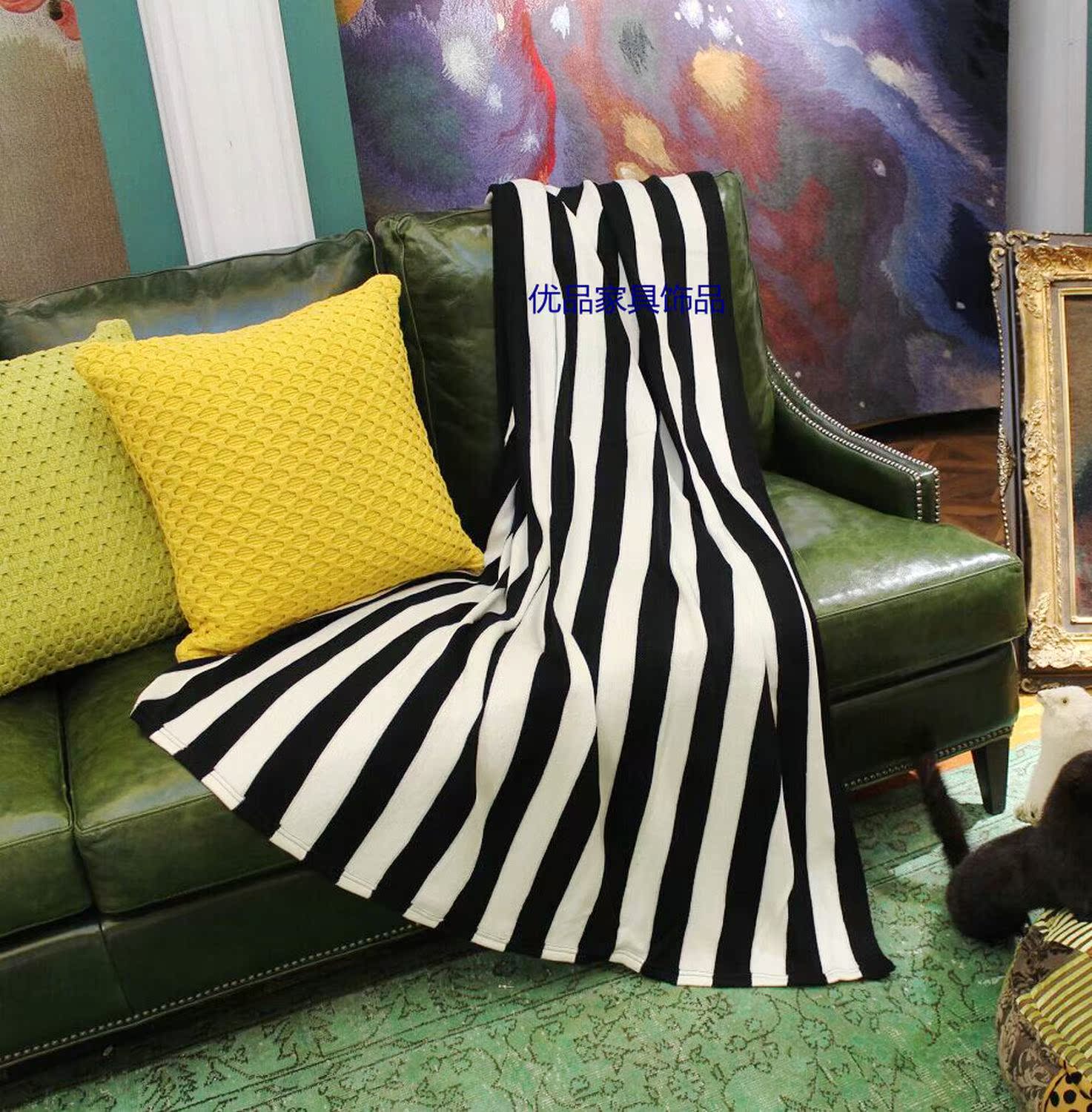 black and white stripe Modern minimalist Home Furnishing Sofa blanket Wool Versatile Towelin the Bedclothes , Leisure blanket/Woolen blanket/Carpet category - from Buy2taobao.com to provide professional Taobao agent buy service