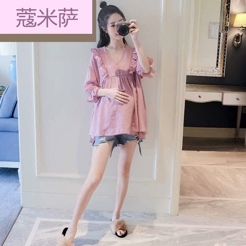蔻米萨新款孕妇装孕妇秋装上衣2018新款雪纺衫V领短款连衣裙时尚|msdalam kategori Bekalan Ibu / Ibu / Pemakanan, bersalin, shirt/baju chiffon - dari Buy2taobao.com untuk memberikan perkhidmatan ejen Taobao profesional membeli