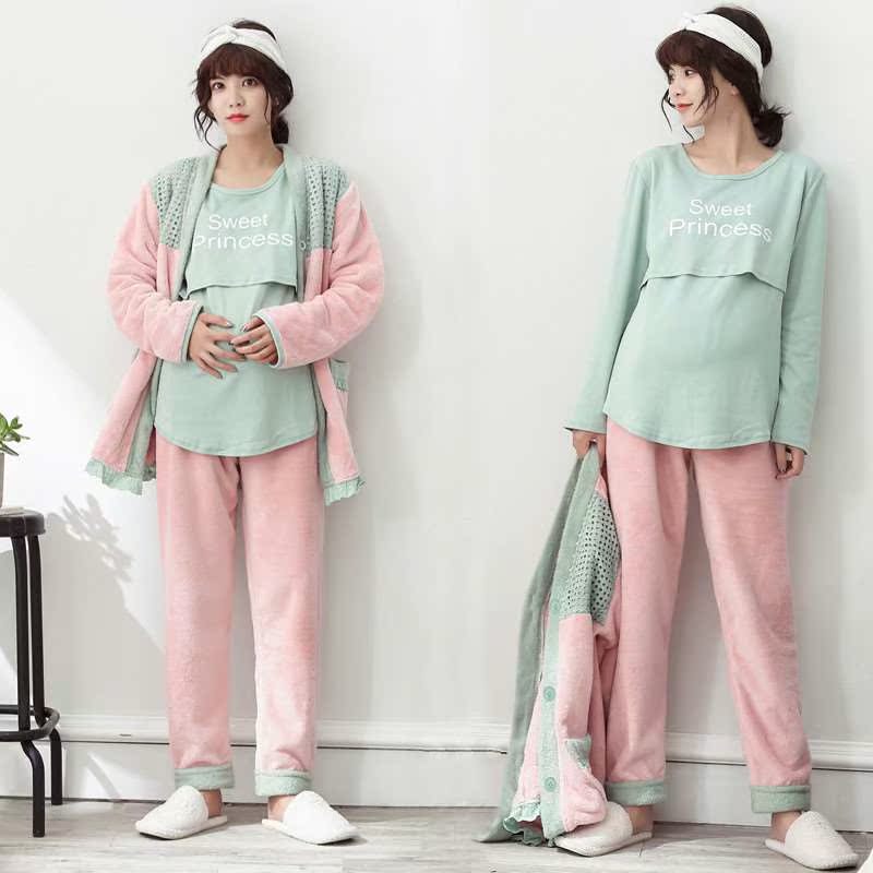月子服加厚孕妇睡衣产后秋冬季珊瑚绒喂奶哺乳家居服怀孕期三件套|ruв категории Всё для беременных и кормящих, дом одежды/кормления./осень белье, домашнего костюм - от Buy2taobao.com для оказания профессиональной услуги покупки агента Taobao