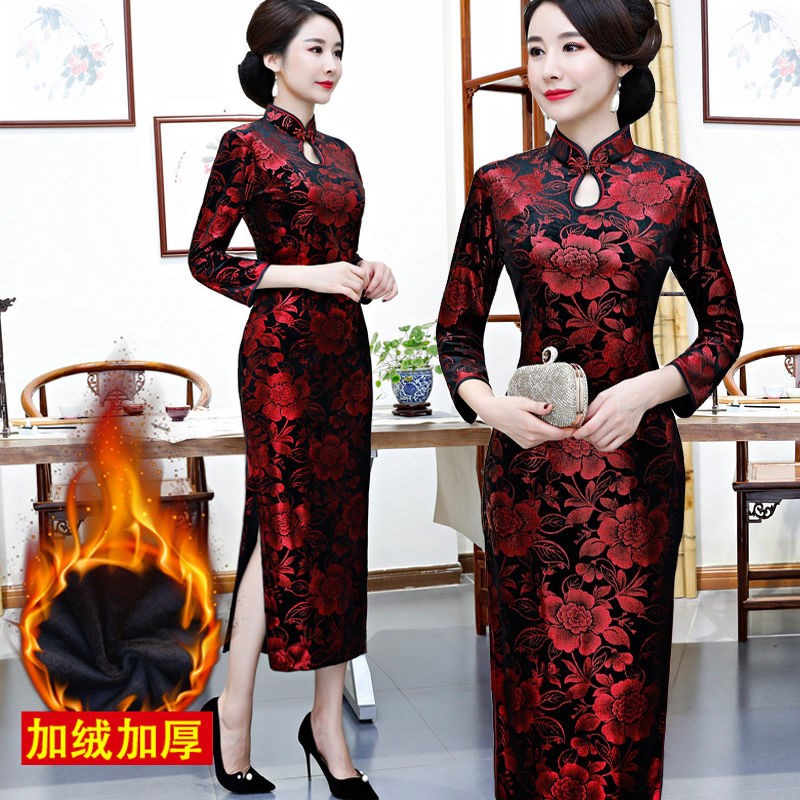2018 Plush thickening Gilding velvet cheongsam Self cultivation have more cash than can be accounted for Cheongsam skirt middle age Women's wear Mom outfit Large skirtin the Women's clothing/Boutique , Wedding/Cheongsam/Formal dress , Wedding category - from Buy2taobao.com to provide professional Taobao agent buy service