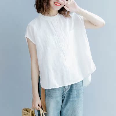 new pattern Western style Large Women's wear mm Summer wear literature temperament By age shirt Sleeveless Stand collar Cotton and hemp 2018in the Women's clothing/Boutique , Large size women category - from Buy2taobao.com to provide professional Taobao agent buy service