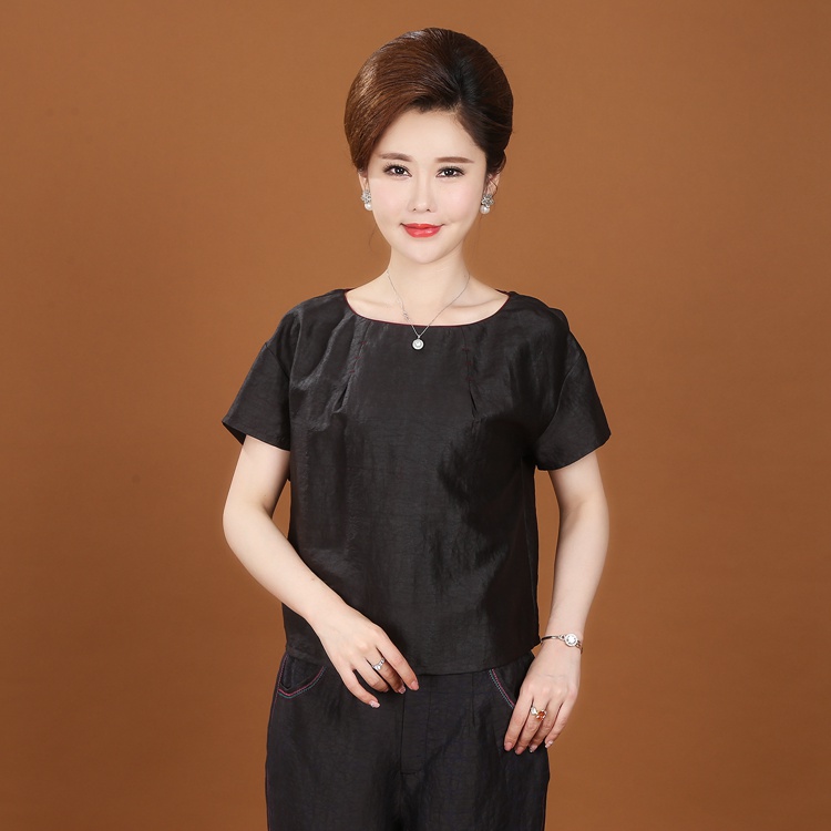 new pattern high-grade mulberry silk gambiered Guangdong gauze Moire jacket Easy T-shirt fashion mom Summer wear Real silk T-shirtsin the Women's clothing/Boutique , T-shirt category - from Buy2taobao.com to provide professional Taobao agent buy service