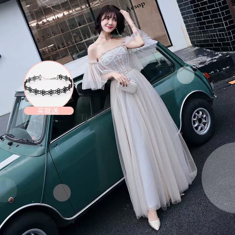 新款晚礼服裙女春2019宴会年会一字晚宴主持人高贵显瘦晚会肩长款在类目 女装/女士精品, 婚纱/旗袍/礼服, 礼服/晚装中 - 来自Buy2taobao.com提供专业的淘宝代购服务