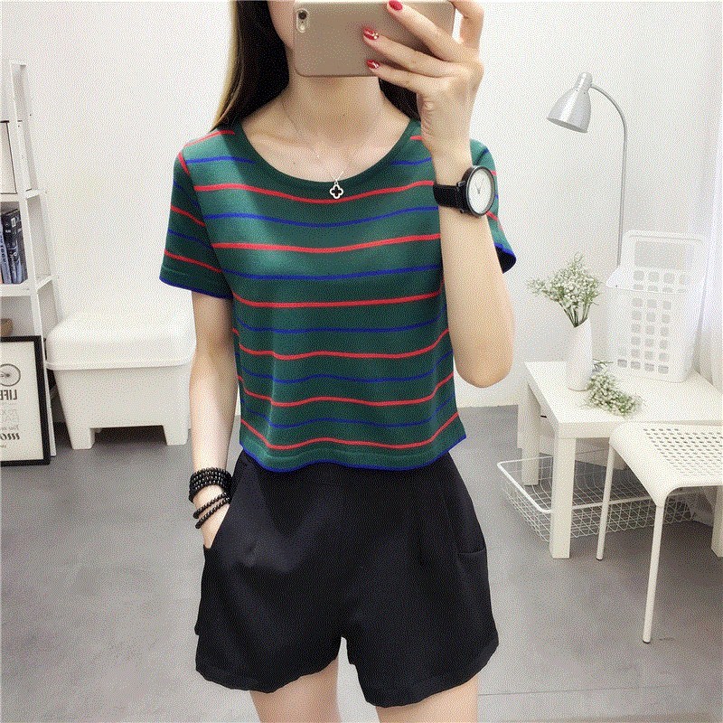 短袖t恤女条纹修身短款版百搭学生半袖女装夏装8新款上衣服在类目 女装/女士精品, T恤中 - 来自Buy2taobao.com提供专业的淘宝代购服务