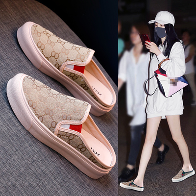 包头半拖鞋女2020夏季新款网红百搭平底透气一脚蹬懒人鞋大码凉拖