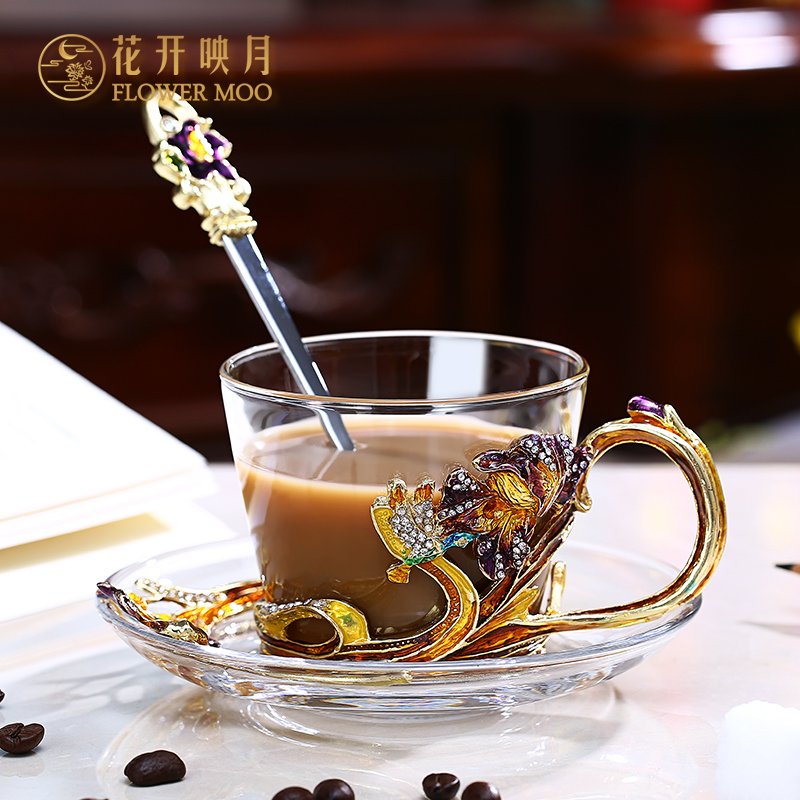 花开映月珐琅彩咖啡杯欧式碟套装田园小清新简约家用下午茶具|ruв категории посуда, кофе, кофе - от Buy2taobao.com для оказания профессиональной услуги покупки агента Taobao