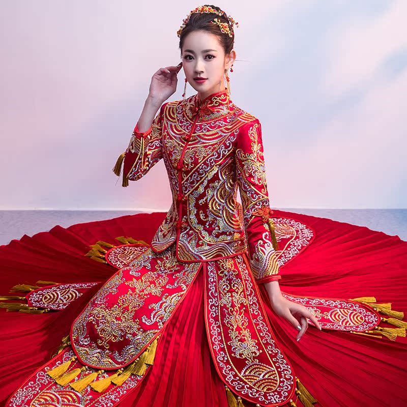 大气新款中式嫁衣装结婚礼服婚纱典雅秀禾服红色端庄款唐装宫廷服在类目 女装/女士精品, 婚纱/旗袍/礼服, 旗袍中 - 来自Buy2taobao.com提供专业的淘宝代购服务
