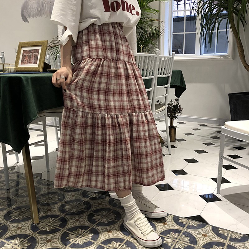 春季2019新款韩版学生高腰a字半身裙女夏过膝中长款褶皱裙子在类目 女装/女士精品, 半身裙中 - 来自Buy2taobao.com提供专业的淘宝代购服务