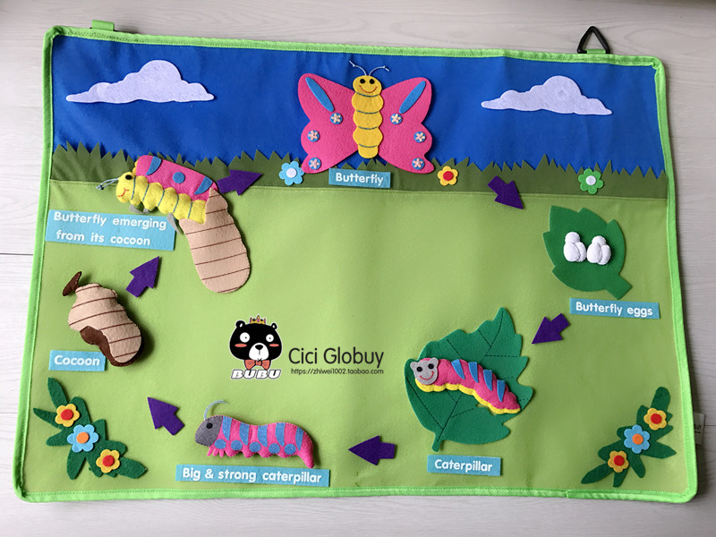 【现货】Ciciglobuy 儿童益智早教不织布 布挂布书 蝴蝶成长记|msdalam kategori Toy/bayi/teka-teki/blok bangunan/model, kanak-kanak Bell/bermain kain/menyenangkan hati mainan, Bayi buku kain - dari Buy2taobao.com untuk memberikan perkhidmatan ejen Taobao profesional membeli