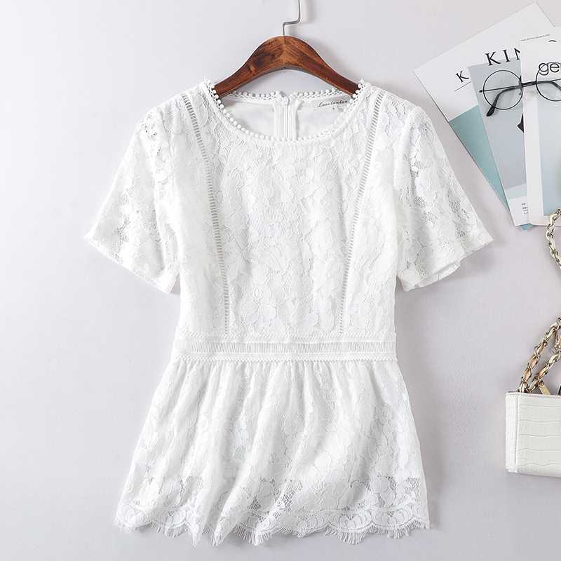 white Lace Short sleeved jacket summer heavy industry Hollow Chiffon shirt Self cultivation Waist new pattern 2019 Reyes Jerseyin the Women's clothing/Boutique , Lace shirt/Chiffon shirt category - from Buy2taobao.com to provide professional Taobao agent buy service
