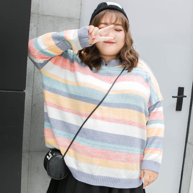 新品大码女装胖妹妹秋冬针织衫2018新款胖mm宽松慵懒风套头彩虹毛|msdalam kategori Butik wanita / wanita, wanita saiz besar - dari Buy2taobao.com untuk memberikan perkhidmatan ejen Taobao profesional membeli