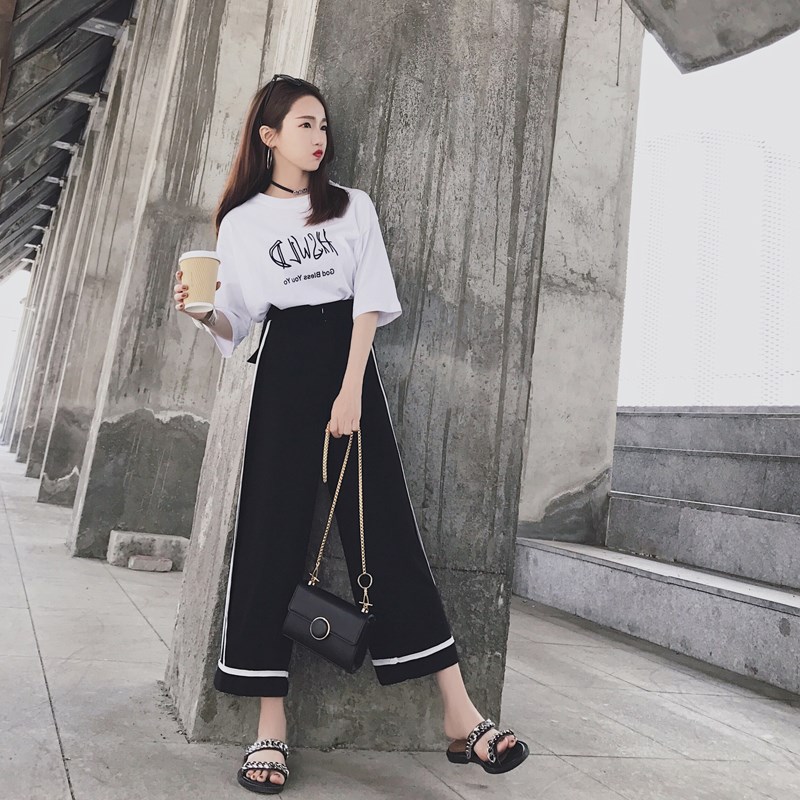少女夏装2018新款潮套装女时尚初中学生短袖t恤九分阔腿裤两件套在类目 女装/女士精品, 大码女装中 - 来自Buy2taobao.com提供专业的淘宝代购服务
