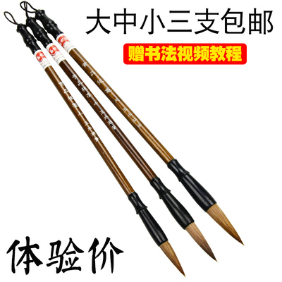 玉水湖狼毫兼毫毛笔套装 大中小一套初学书法中号中楷楷书 学生练字初学者入门小学生国画小白云兼豪善莲湖笔