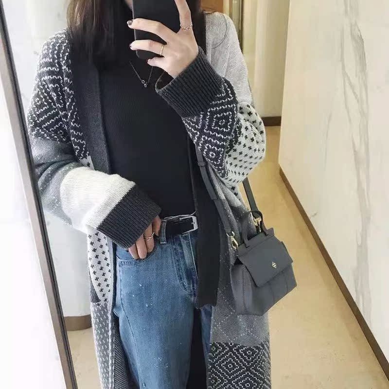 2018 Autumn and winter Lazy Overknee Cardigan Easy Hit color Jacquard weave Mid length version literature sweaterin the Women's clothing/Boutique , Sweaters category - from Buy2taobao.com to provide professional Taobao agent buy service