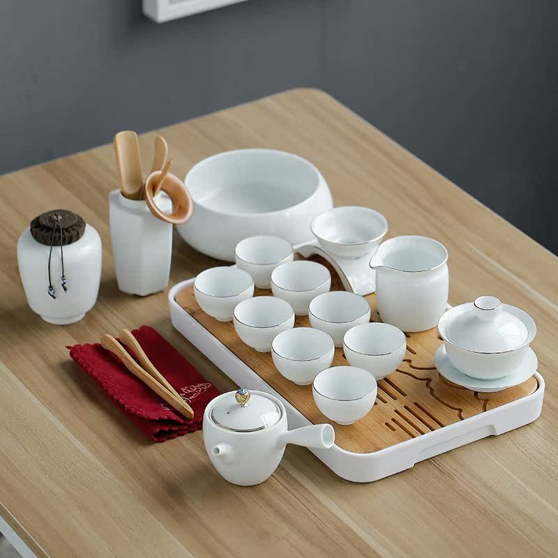 家用陶瓷功夫茶具套装整套茶盘简约办公白瓷茶具泡茶盖碗茶壶茶杯|msdalam kategori pinggan mangkuk, set teh, Kung Fu teh - dari Buy2taobao.com untuk memberikan perkhidmatan ejen Taobao profesional membeli