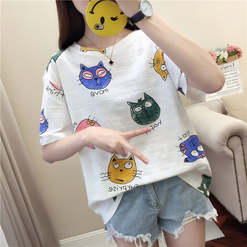 2019夏季新款韩版复古猫咪印花韩版原宿风BF宽松短袖女短袖t恤潮|ruв категории Женская одежда, футболка - от Buy2taobao.com для оказания профессиональной услуги покупки агента Taobao