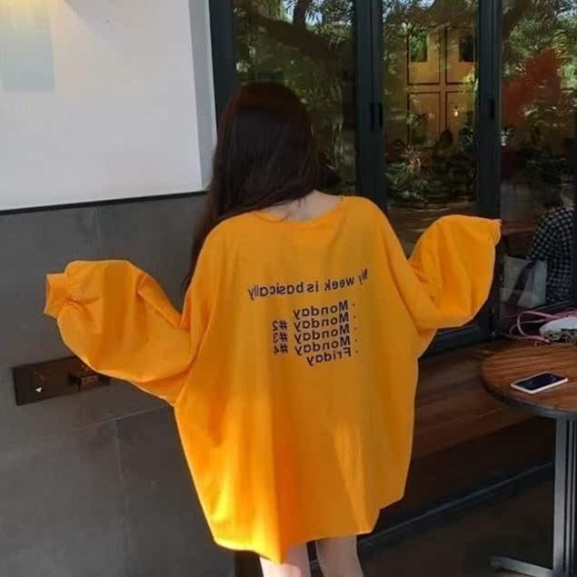 秋装新款长袖t恤女学生韩版宽松bf原宿风休闲百搭印花打底衫上衣|msdalam kategori sukan/pakaian kasual, sweater sukan/pullover - dari Buy2taobao.com untuk memberikan perkhidmatan ejen Taobao profesional membeli