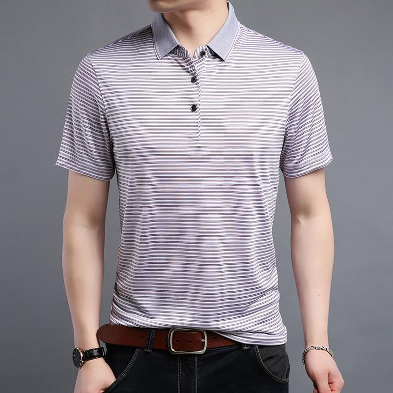 special counter high-grade Short sleeved T-shirt Lapel mulberry silk half sleeve polo Sweater 2019 summer new pattern stripe men's wearin the Men's clothing, T-shirt category - from Buy2taobao.com to provide professional Taobao agent buy service