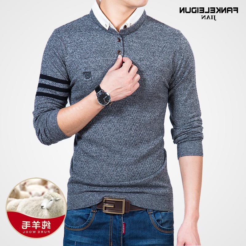 团购高档男士衣服春秋2019新款韩版衬衫领假两件潮流男装羊毛长袖在类目 男装, T恤中 - 来自Buy2taobao.com提供专业的淘宝代购服务