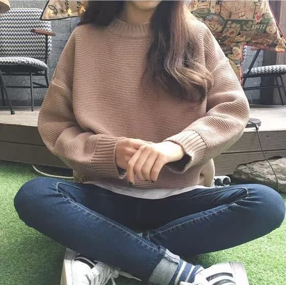 秋季原宿風圓領套頭純色毛衣女寬松長袖針織衫上衣外套女在類目 女裝/女士精品, 毛衣中 - 來自Buy2taobao.com提供專業的淘寶代購服務