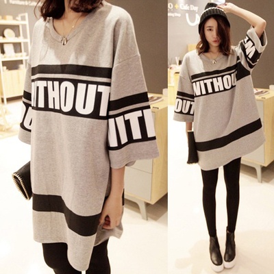 2016春夏装新款韩版女装字母五分短袖体恤宽松大码长款t恤裙女潮