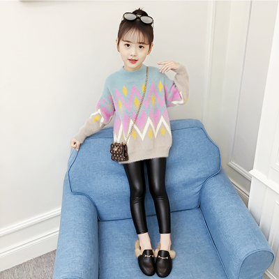 童装女童毛衣套头2019春秋装新款水貂绒洋气毛线衣长袖宝宝打底衫