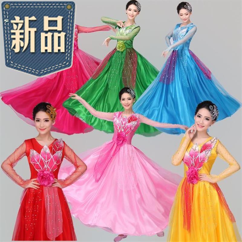 新款大摆裙女舞蹈长裙开场舞扇子06舞服合唱服广场舞服装|ruв категории Женская одежда, костюм/национальная одежда/театр костюм, национальная одежда/этап погрузки - от Buy2taobao.com для оказания профессиональной услуги покупки агента Taobao