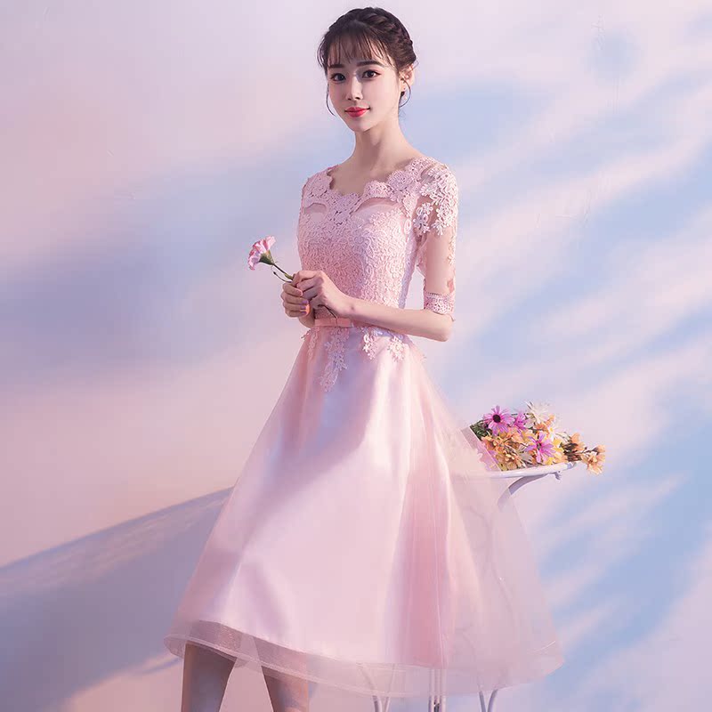 宴會晚女2018洋裝高貴優雅伴娘服新款小裙端莊大氣中長款在類目 女裝/女士精品, 婚紗/旗袍/禮服, 禮服/晚裝中 - 來自Buy2taobao.com提供專業的淘寶代購服務