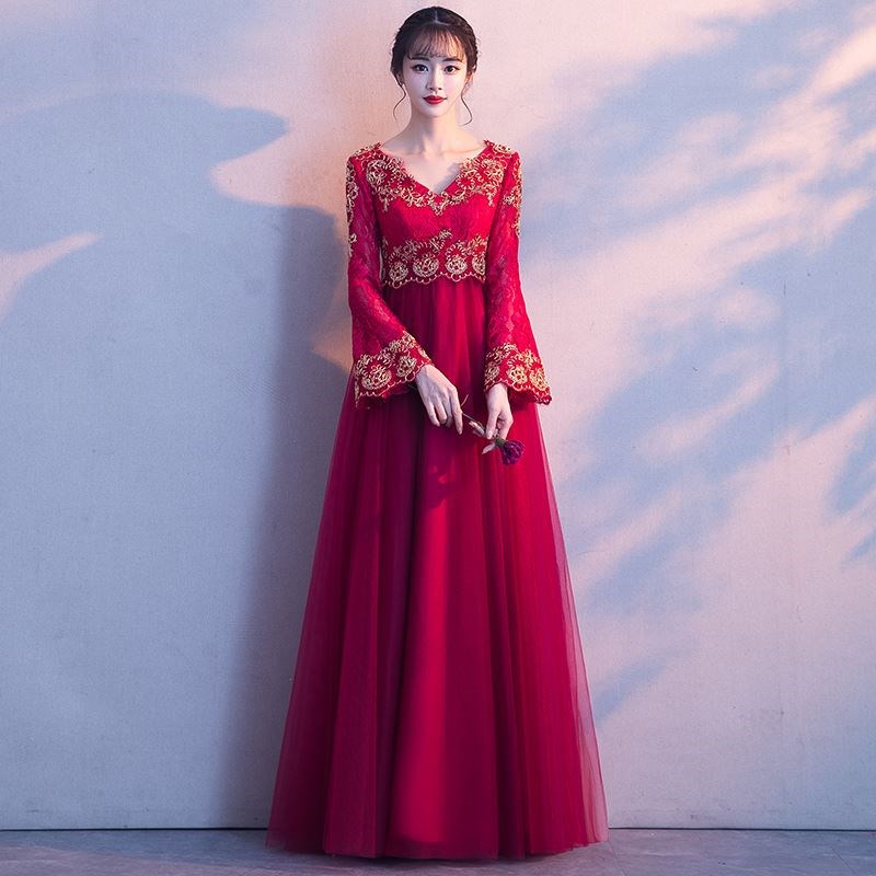 红色敬酒服结婚2019新娘春款高腰大码遮肚新款长款孕妇晚礼服裙女|msdalam kategori Butik wanita / wanita, perkahwinan/Cheongsam/pakaian, pakaian/malam - dari Buy2taobao.com untuk memberikan perkhidmatan ejen Taobao profesional membeli