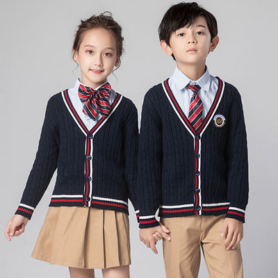 幼儿园园服春秋装英伦学院风开衫毛衣儿童校服中小学生班服套装