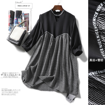 LT03326 田原~ 特 真丝拼接雪纺 竖条纹 宽松娃娃版连衣裙~
