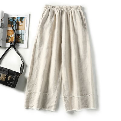 XZ05626 田原~将自然气息穿身上~莼亚麻 松紧高腰毛边阔腿九分裤~
