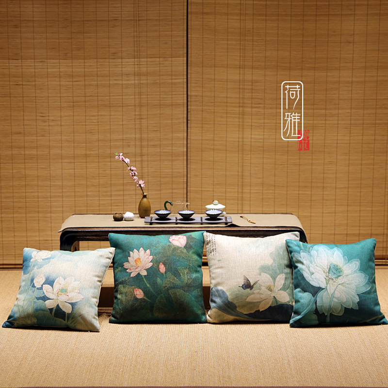Chinese style decorate Dotting Ichiban IKEA Cotton and hemp sofa Pillows Cushion By package Chinese style Ink Lotus patternin the Home Fabric , Pillow/Pillow category - from Buy2taobao.com to provide professional Taobao agent buy service