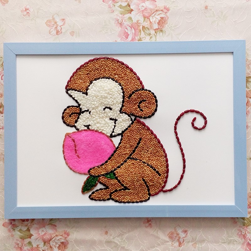儿童手工益智DIY创意材料包豆画子种子趣味亲子手工贴画猴子吃桃在类目 玩具/童车/益智/积木/模型, 手工制作/创意DIY, 手工创意粘贴类中 - 来自Buy2taobao.com提供专业的淘宝代购服务