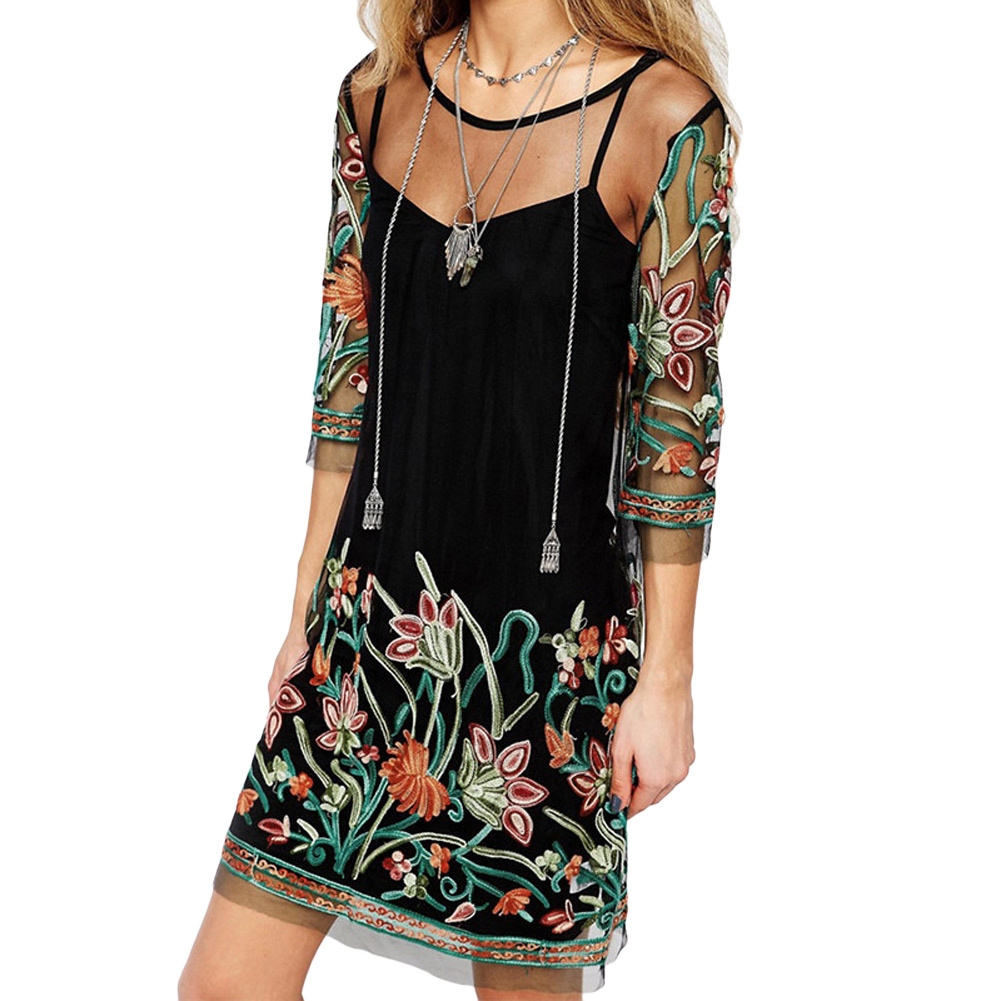 Boho Floral Embroidery Sheer Dress Women Sexy Flower Mesh Pl|ruв категории персональные настройки/разработка услуг/DIY, платье сумки настройки, Специальные одежды, на сцене/танец одежды настройки - от Buy2taobao.com для оказания профессиональной услуги покупки агента Taobao