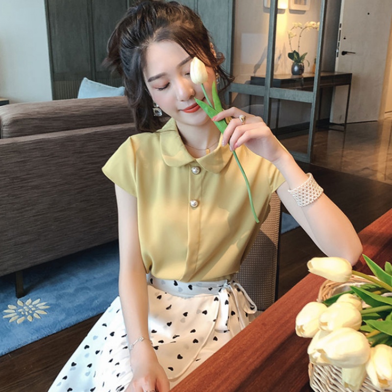 Sweet lady Feifei sleeve Chiffon shirt Korean Edition 2019 new pattern Short sleeved Doll collar Western style Blouse shirtin the Play mode/Anime/Periphery/cos/Board games , Cosplay Apparel/Props/Service , Cosplay Women category - from Buy2taobao.com to provide professional Taobao agent buy service