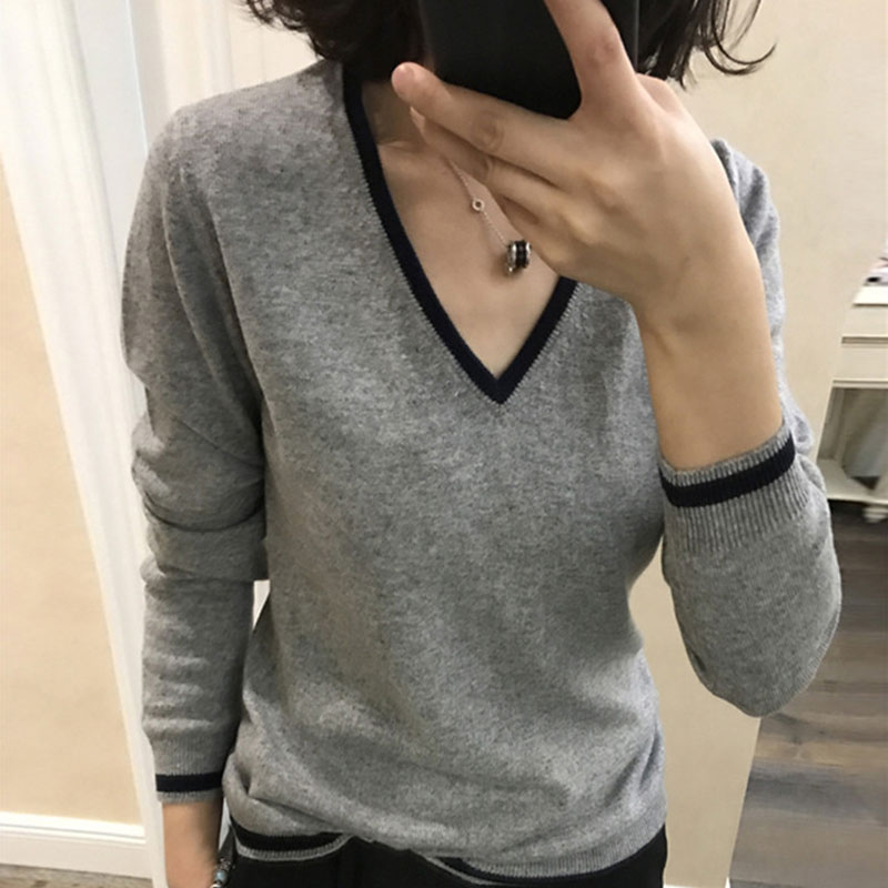 春季新款针织衫女V领套头毛衣宽松外穿打底衫韩版时尚拼接毛衣女|msdalam kategori Butik wanita / wanita, sweater - dari Buy2taobao.com untuk memberikan perkhidmatan ejen Taobao profesional membeli